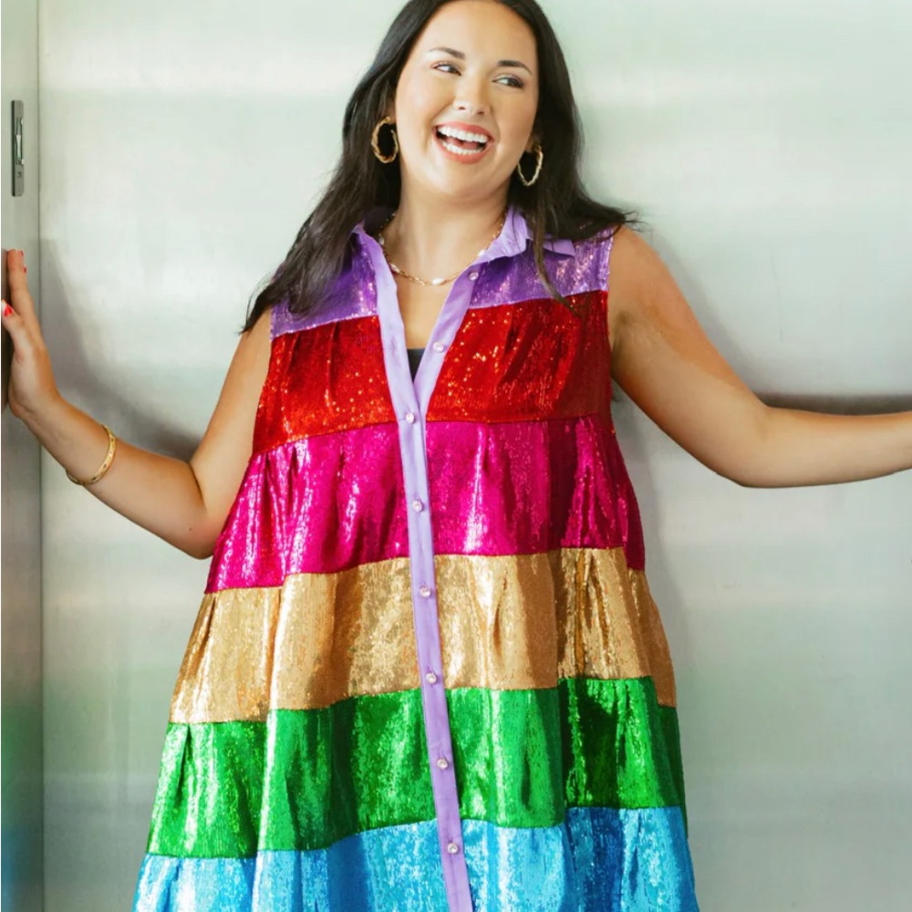 XS QUEEN OF SPARKLES RAINBOW DRESS WORN ONCE!